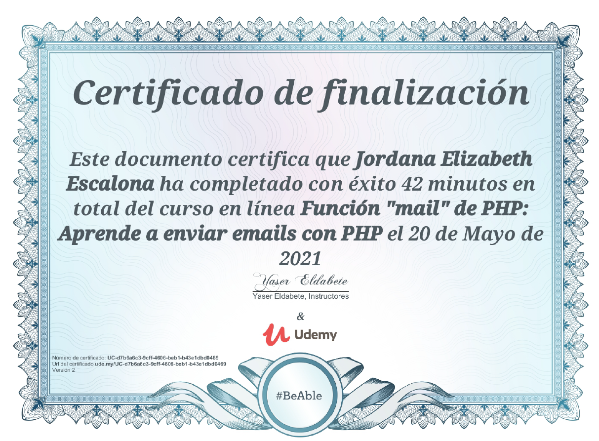 Certificado Función mail de PHP