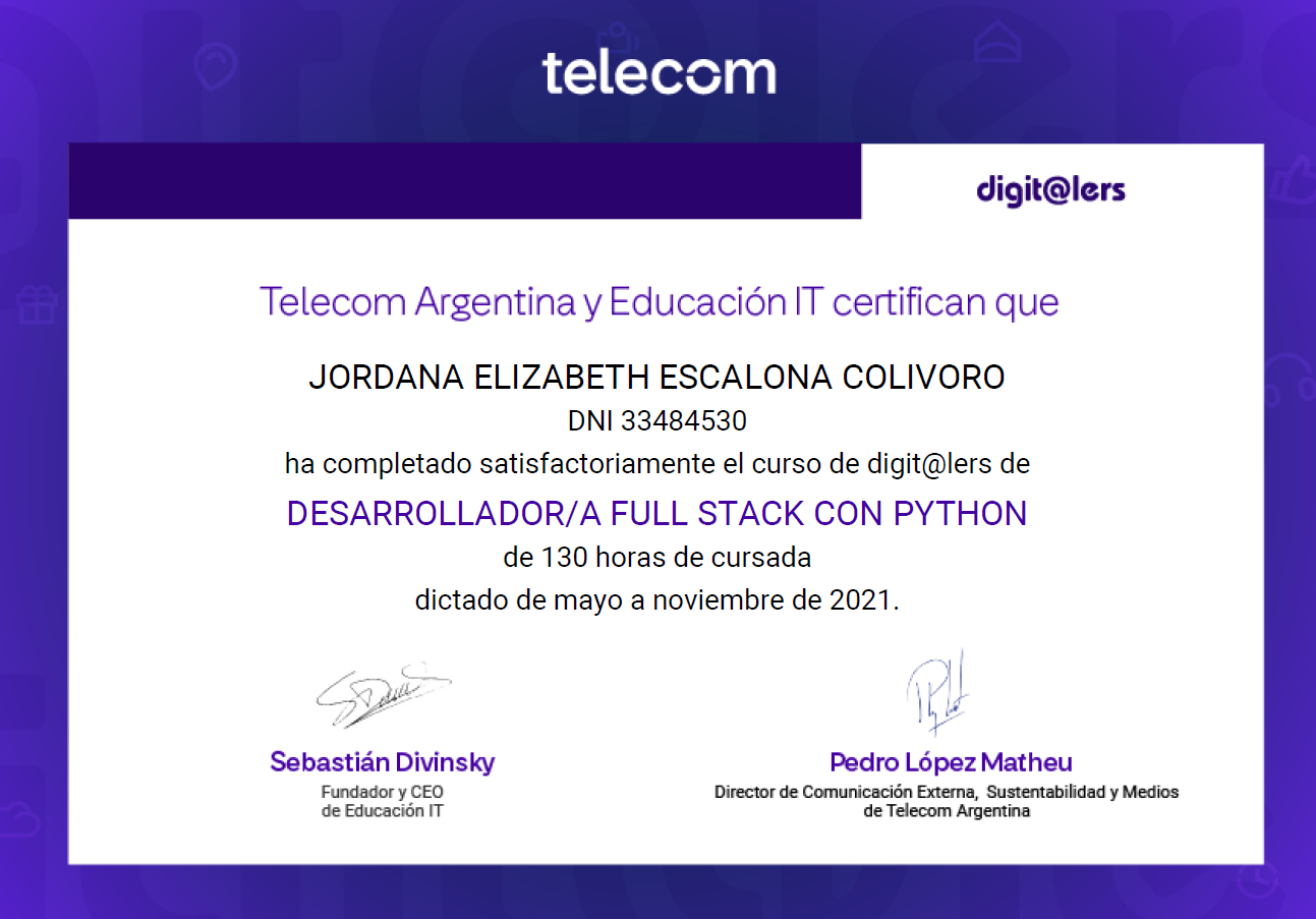 Certificado Desarrolladora Full Stack con Python