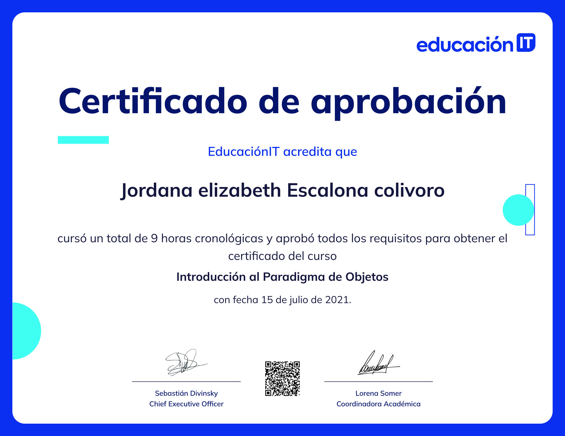 Certificado Introdución al Paradigma de Objetos